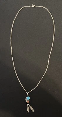 Collar Pluma Navajo Vintage Turquesa Y Coral Rojo Plata Esterlina 926 Foto 1 de 4