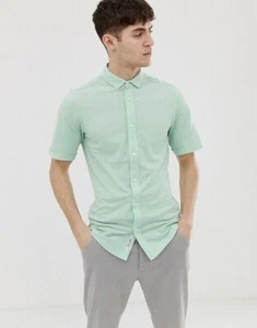 Only & Sons - Cuton Slim Pique Short Sleeve Shirt Hemlock Green UK Medium New - Picture 1 of 4