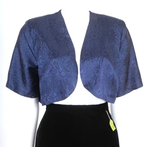 1940s-50s Vintage Shrug Electric Blue Satin Jacquard Rayon Acetate Large - Picture 1 of 3