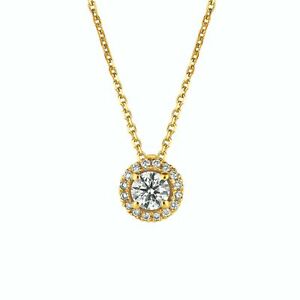 0.40 Carat Natural Diamond Halo Necklace 14K Yellow Gold G SI 18 inches chain