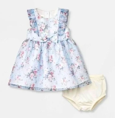 Vestido Mia & Mimi Bebé Niñas 24m Floral Organza 2 piezas Azul Nuevo con Etiquetas Foto 1 de 4