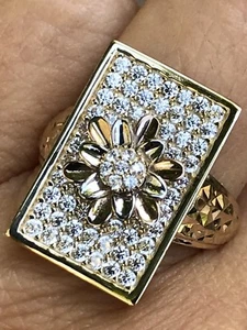 Sale GOLd Flower Ring 14k yellow Rose White Tri solid her oro 7 ask 4 5 6 8 9 10 - Picture 1 of 11