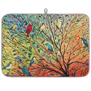 Christmas Bird Dish Drying Mats for Kitchen Counter Birds Tree Dish Mat Absor... - Picture 1 of 7