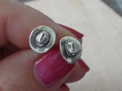 7x9mm 3D Cute Rodeo Cowboy Hat Sterling Silver Stud Earrings - Image 1 of 3