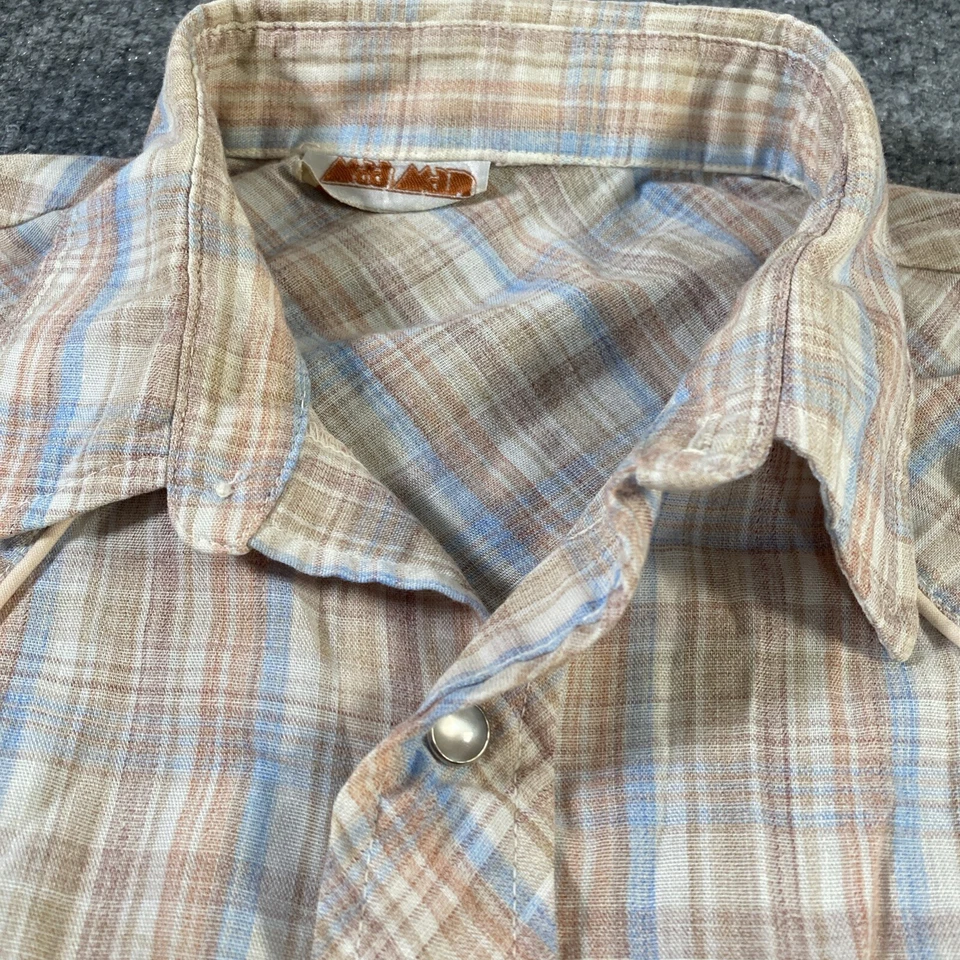 Camisa Mad Men Para Hombres Pequeña Perla A Presión Azul Tostado Blanco Cuadros Western Ranch Rodeo Foto 1 de 4