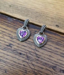 Kay jewelers 10k Yellow Gold & Sterling silver Amethyst Heart Dangle Earrings - Picture 1 of 12