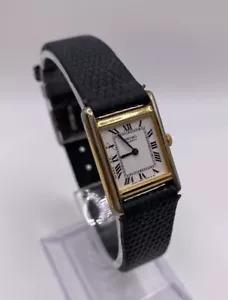 Vintage Seiko Slim Tank Ladies Black Leather Wrist Watch 1400-5039 New Batt - Picture 1 of 11