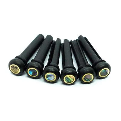 WM GUITARS Ebony Bridge Pins x6 (Brass Ring & Large Abalone Dot)