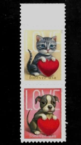 LOVE US #5745-5746 FOREVER STAMPS SET VALENTINES DAY CARDS KITTEN & PUPPY HEARTS - Picture 1 of 4