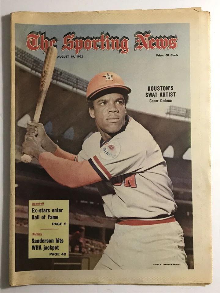 1972-THE SPORTING NEWS- CESAR CEDENO Cover Aug 19 -Houston Astros -Sanderson TSN - Image 1 of 4