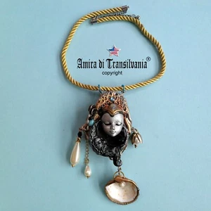luxury jewelry gothic art deco nouveau necklace pendant woman moon shell beads 1 - Picture 1 of 24