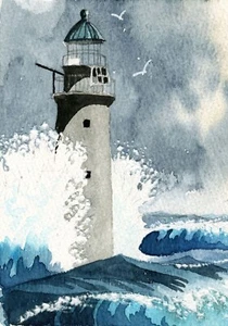 Minots Ledge Leuchtturm, Mass. Portrait Kühlschrankmagnet. Riesige Welle. Aquarell Kunst - Bild 1 von 2