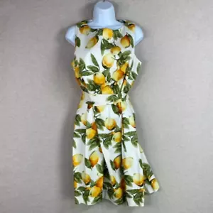 Anne Klein Womens Lemon Print Dress Size 10 M Knee Length Tie Waist Preppy - Picture 1 of 12