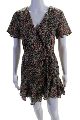 Mini vestido envolvente rosa manga corta cuello en V floral algodón BB Dakota para mujer talla XS Foto 1 de 4