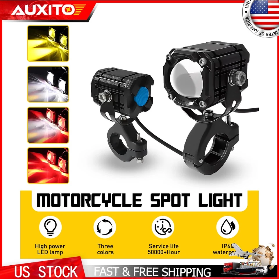 LED Motorcycle Spot Light Headlight Driving Fog Auxiliary Lamp YellowWhite Red A Foto 1 de 4