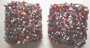 PAIR Bead Tea Light Votive Candle Wall Sconces Red Blue White Pink 8” Set 2 Vtg - Picture 1 of 6