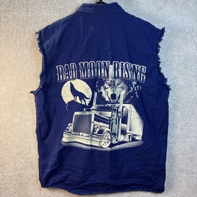 Coast Trucker Shirt Men's Large Bad Moon Rising Howling Wolf Rig Cut Off Button - Image 1 of 4