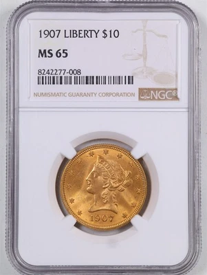 Золотой орел с головой Свободы 1907 G$10 MS65 NGC 8242277-008 - Изображение 1 из 4