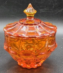 Fenton Valencia Amberina Piatto Caramelle Piedi Arancioni con Coperchio Cadmio Brilla - Foto 1 di 12
