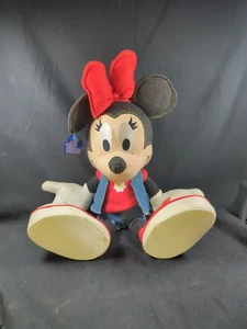 Peluche Denim Minnie Mouse Disneyland Disneyworld Parks Flower Power 18" Lazo Rojo - Imagen 1 de 6