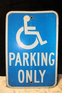 Vintage 18x12 Handicapped Metal Parking Sign Single Side Signage Blue White USED - Picture 1 of 2