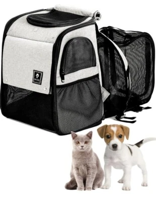 Expandable Pet Carrier Backpack for Small Dogs Cats Gray and Black 18lbs or less - Image 1 of 4