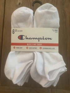 New White Men's Champion 6 Pair No Show Socks-Cushioned & Arch Support - Picture 1 of 5