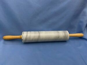 Vintage Overall 18 Inch Marble Rolling Pin With Wooden Handles Polished Surface