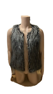 Chelsea & Violet Brown w/Black/Gray/White Quail Feather Faux Fur Vest Festival M