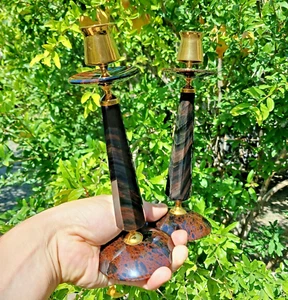 200mm x2 NATUR OBSIDIAN KERZENHALTER MARMOR MAKELLOSE MAGISCHE FARBE - Bild 1 von 13