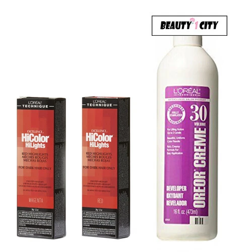 L'OREAL Hicolor Hilights Dark Hair 2 Packs and Oreor 30 Dev 16oz(Red or Magenta) - image 1 of 1