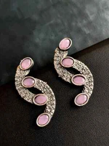 Sparkling rhinestone elegant curved silver tone dangle earrings - Picture 1 of 3