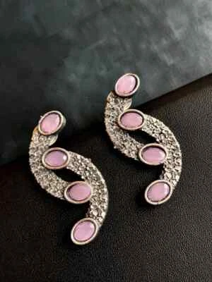 Блестящие стразы элегантный изогнутый серебряный тон подвеской серьги - Изображение 1 из 3