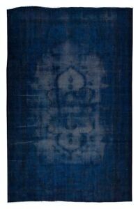 5.7x9.5 Ft Contemporary Navy Blue Over-Dyed Rug, Vintage Handmade Turkish Carpet