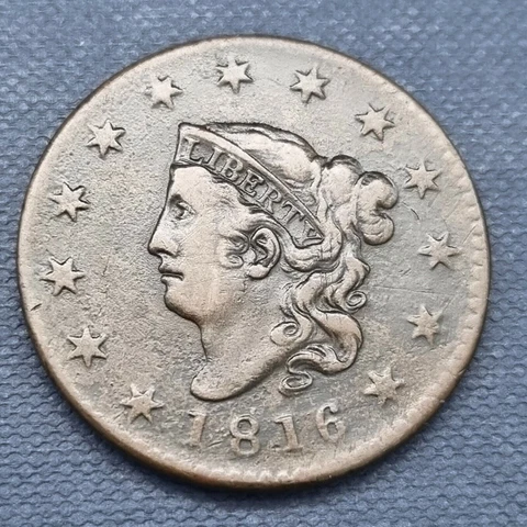 1816 Coronet Head Large Cent 1c Better Grade XF + #44268 Cover
