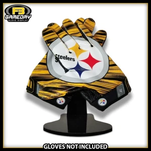 Football Receiver Gloves Display w/ Stand for Pittsburgh Steelers Gloves! NFL - Picture 1 of 3