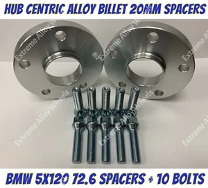 Alloy Wheel Spacers 20mm x 2 Bmw E36 E46 E90 E91 E92 E93 M12x1.5 Bolts 5x120 72- - Picture 1 of 4