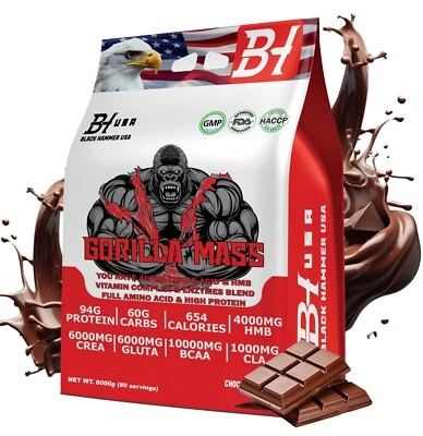 GORILLA Mass Gainer 8k Chocolate | Muscle Growth Protein Shake– Black Hammer USA