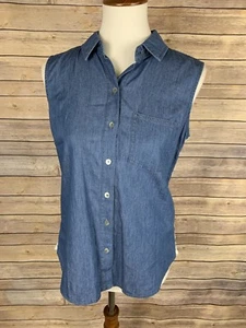 Liverpool Stitch Fix NWT Womens Small Petite Chambray Shirt Lace Back Boho Top - Picture 1 of 10