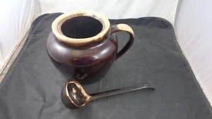 Vtg Pfaltzgraff Glazed Pottery Bean Pot & Ladle Gourmet Classic Brown Drip - Picture 1 of 9