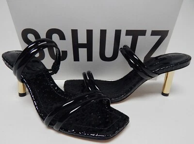Sandalias para mujer Schutz Lover talla mediana 9 M (B) de cuero con tacón de aguja negras Foto 1 de 4
