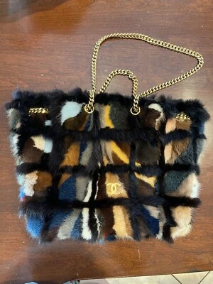 Chanel PIEL RARA Bolso de Mano Auténtico Y2K Marrón Azul Visón Castor 15x11x2 Años 90 Foto 1 de 4