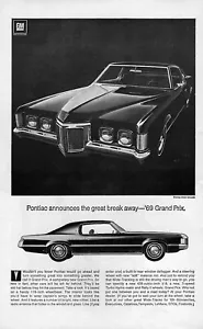 1969 Pontiac Grand Prix ""The Great Break Away"" Stampa Originale Annuncio" - Foto 1 di 1
