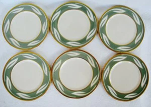 Carole Stupell 6 Bread Plates Porcelain Jade Rim Leaves Gold Mid Century - Picture 1 of 9