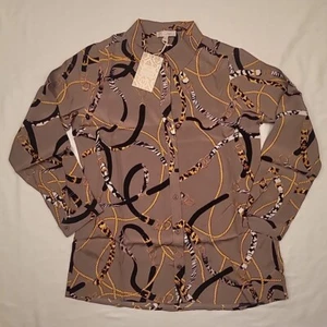 Neu mit Etikett Diane Gilman DG2 Langarm-Blusenhemd Seidenmischung Knopfleiste Größe M - Bild 1 von 15