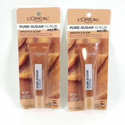 Lote de 2 exfoliantes L'Oreal Pure-Sugar mini suaves y brillantes para rostro, labios nuevos y sellados Foto 1 de 3