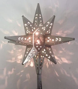 Tin Moravian Star Light Tree Topper, Pewter Finish - Picture 1 of 5