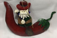 Red Chili Pepper Cowboy Metal  Christmas Tree Ornament Peppers 6” X 4.5”
