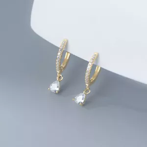 Pendientes colgantes de aro abrazo circonio de plata esterlina 925 A4277 - Imagen 1 de 10