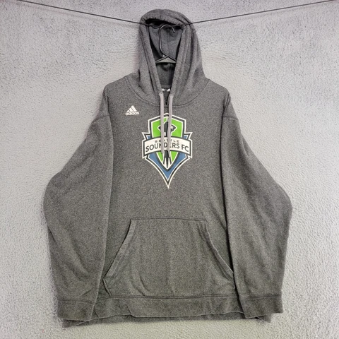 Seattle Sounders Hoodie Mens 2XL XXL Gray Adidas Pullover Sweater Pocket Cover
